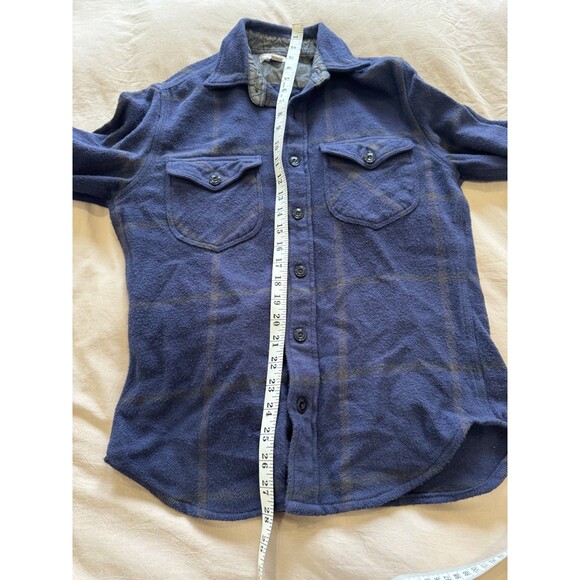 Wallace & Barnes Mens XS Blue Plaid Heavyweight Flannel Button Up Chore Shirt - Picture 7 of 7